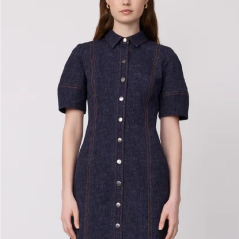 NWT Pearl Midnight Stretch Denim Snap Button Front Dress Size 10 - Picture 2 of 12